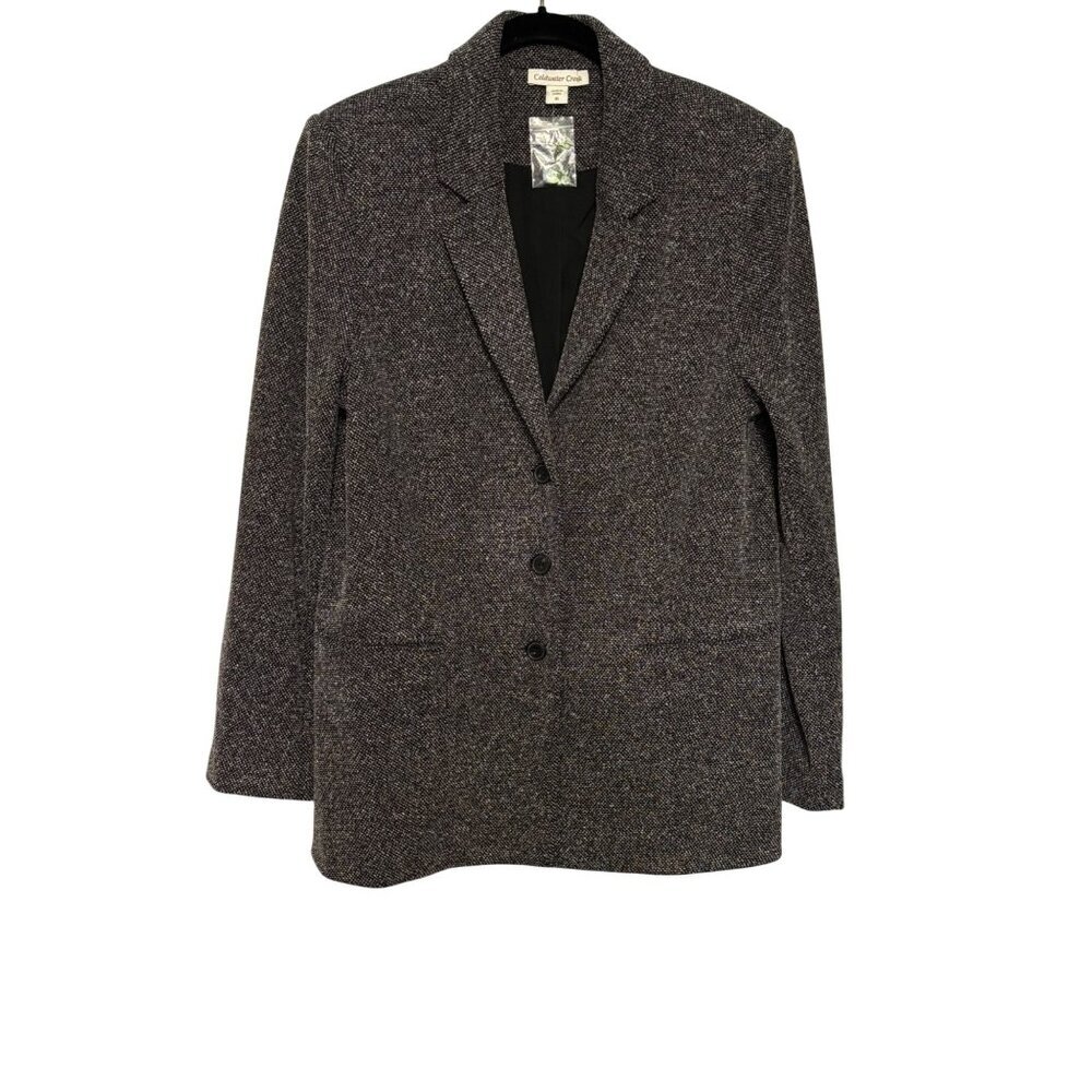 Coldwater Creek Women's Tweed Black & White Three Button Blazer Jacket Size 16